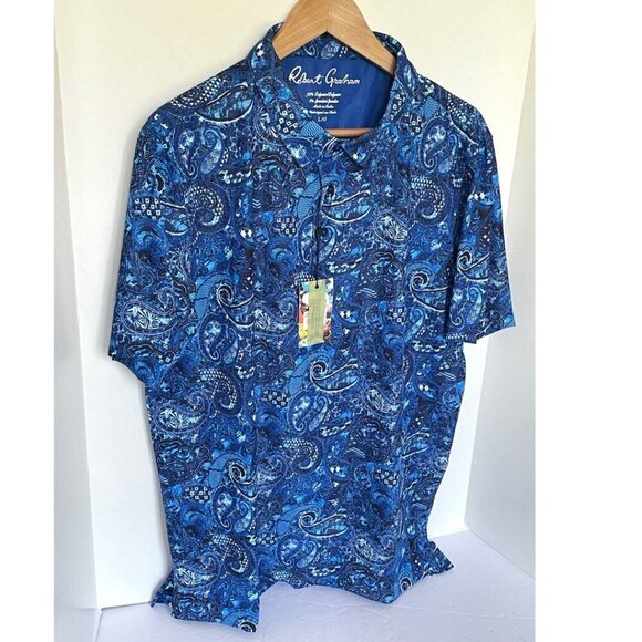 Robert Graham Polo Shirt Mens Large Blue Paisley Classic Fit Rugby Golf Pullover - Picture 3 of 5